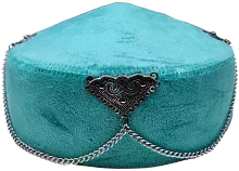 Altyn Adam cap made of velvet, short, green with triangular metal pattern