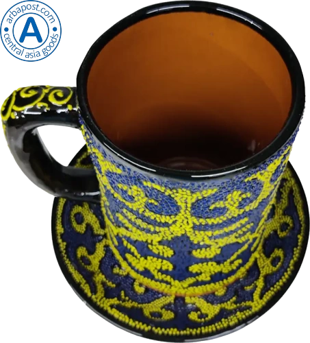 Altyn Adam mug and saucer made of ceramic, blue-yellow photo 3