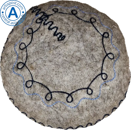 Altyn Adam cap made of felt, short, grey with blue-black pattern photo 2