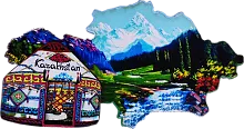 Altyn Adam magnet, Kazakhstan map, mountains and yurt