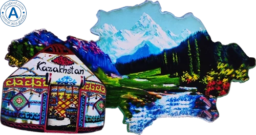 Altyn Adam magnet, Kazakhstan map, mountains and yurt