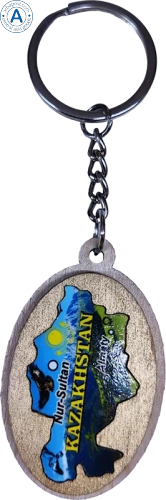 Altyn Adam keychain, oval, Kazakhstan map