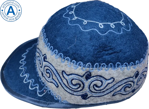 Altyn Adam cap made of felt, blue with kaz moyin light blue pattern photo 3