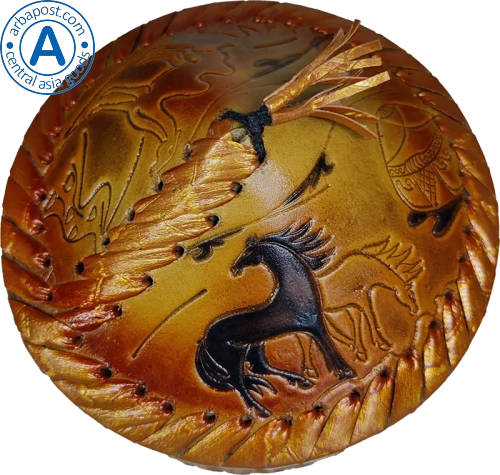 Altyn Adam storage box made of leather, round, brown with pattern photo 4