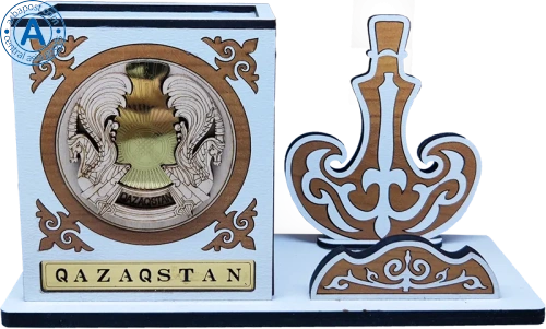 Altyn Adam figure made of wood, coat of arms and flask, white
