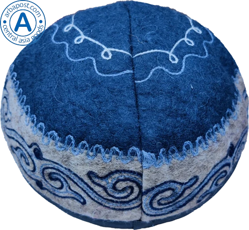 Altyn Adam cap made of felt, blue with kaz moyin light blue pattern photo 4