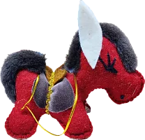 Zhibek Zholy donkey made of felt, red with brown saddle