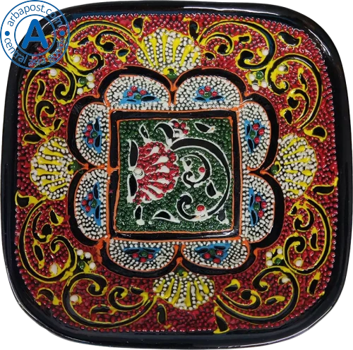 Altyn Adam plate made of ceramic, square, red-green