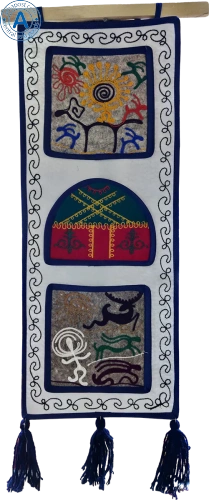 Altyn Adam picture made of felt, triple, green yurt-sun-rams