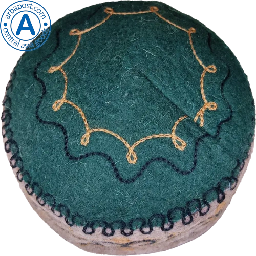 Altyn Adam cap made of felt, short, green top-grey bottom with dark pattern photo 2
