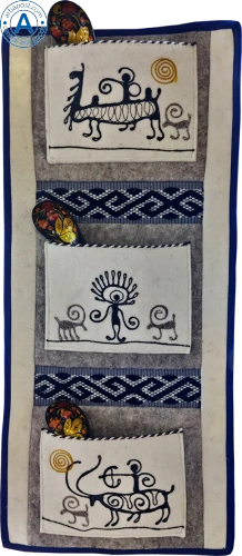 Altyn Adam picture made of felt, triple, man with bow-sun man-animals photo 2