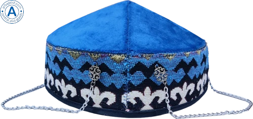Altyn Adam cap made of velvet, short, blue with round metal pattern photo 3