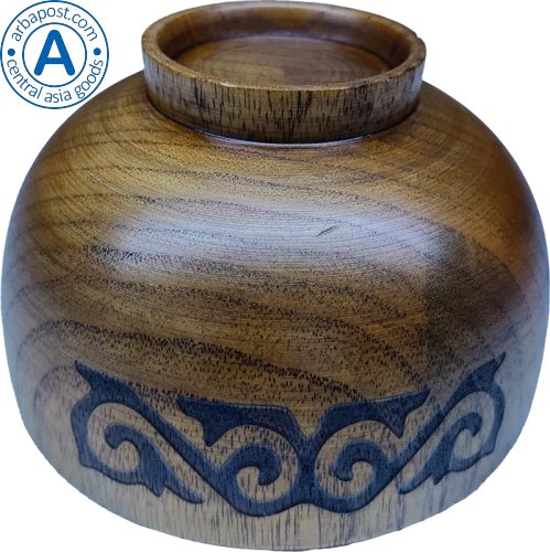 Altyn Adam bowl made of wood, round, brown with black pattern photo 3