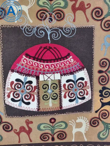 Altyn Adam picture made of felt, yurt on grey background photo 2