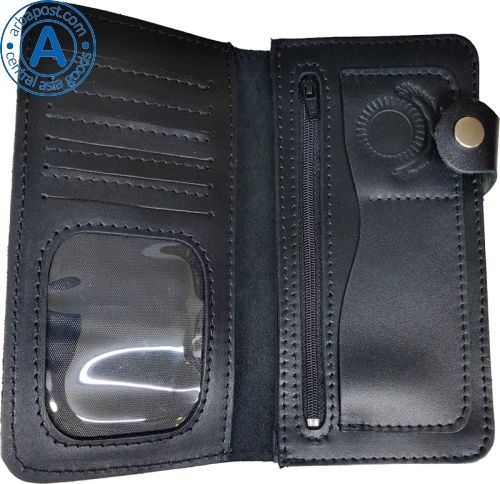 Altyn Adam wallet made of leather, black with yellow round pattern photo 2