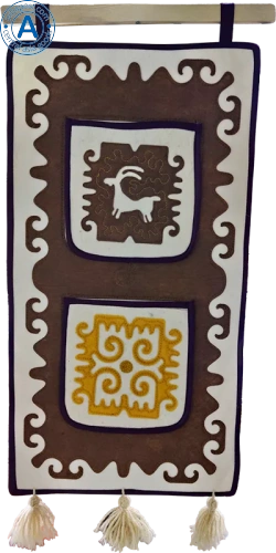 Altyn Adam picture made of felt, double, white ram-yellow pattern