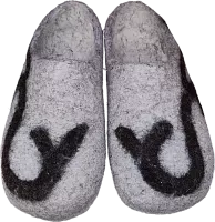 Altyn Adam slippers made of wool, round end, grey with kaz moyin pattern