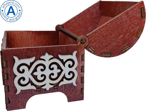 Altyn Adam storage box made of wood, rectangular, red with white wood pattern photo 4