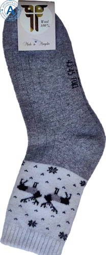 Todsocks socks made of wool, grey-white with black-white deer pattern photo 2