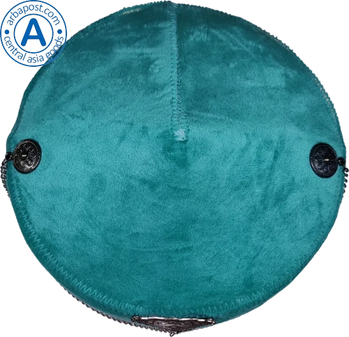 Altyn Adam cap made of velvet, short, green with triangular metal pattern photo 4