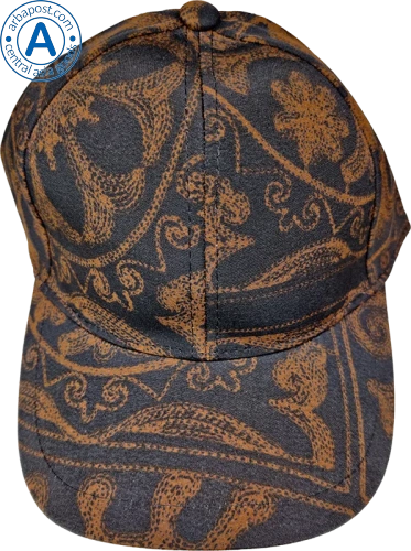 Elai cap, dark blue with Kazakhstan brown patterns