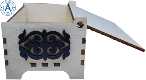 Altyn Adam storage box made of wood, rectangular, white with black wood pattern