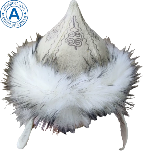 Altyn Adam cap made of felt and fur, white with grey pattern photo 2