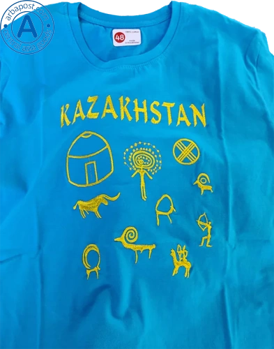 Altyn Adam t-shirt, Kazakhstan, blue with yellow pattern photo 2