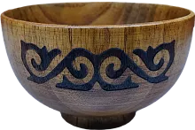 Altyn Adam bowl made of wood, round, brown with black pattern