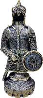 Altyn Adam figure made of metal, man with shield and sword