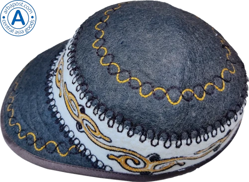 Altyn Adam cap made of felt, grey with kaz moyin gold patterns photo 2
