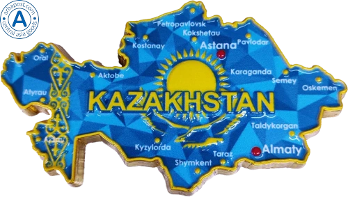 Altyn Adam magnet, Kazakhstan map, blue map with country name