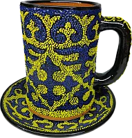 Altyn Adam mug and saucer made of ceramic, blue-yellow