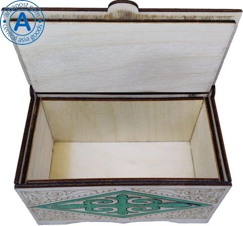 Altyn Adam storage box made of wood, rectangular, white with green pattern photo 4