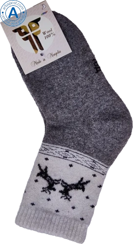 Todsocks kid socks made of wool, grey-white with black deer pattern photo 2