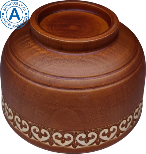 Altyn Adam bowl made of wood, round, brown with white pattern photo 2