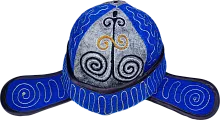 Altyn Adam cap made of felt, blue with black-gold koshkar muyiz pattern