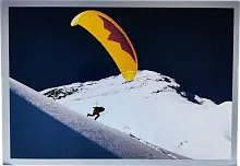 Altyn Adam postcard, Kazakhstan nature, parachutist and mountains