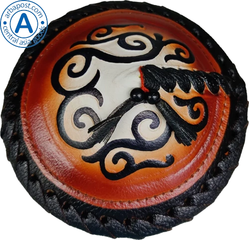 Altyn Adam storage box made of leather, round, black with brown pattern photo 4