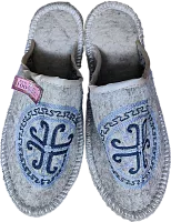 Altyn Adam slippers made of wool, round end, grey with light-blue pattern