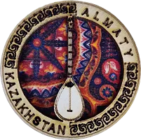 Altyn Adam magnet, Almaty, round, wood, dombra