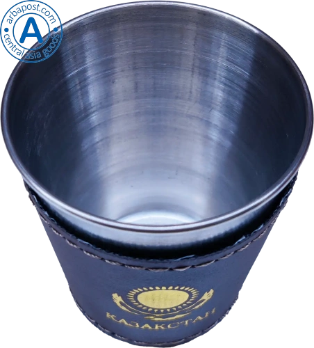 Altyn Adam shot glass made of steel and leather, Kazakhstan photo 2