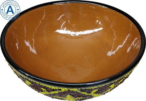 Altyn Adam bowl made of ceramic, round, brown-yellow photo 2