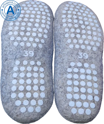 Altyn Adam slippers made of wool, round end, grey with dot pattern photo 5
