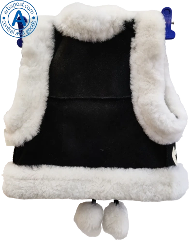Altyn Adam children's vest made of suede and fur, black with white pattern on bottom photo 2