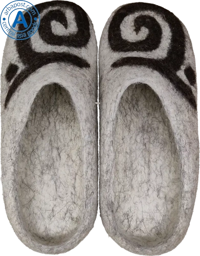 Altyn Adam slippers made of wool, round end, grey with shimai pattern photo 2