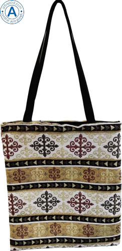 Altyn Adam bag made of fabric, white-gold with red tortkulak pattern