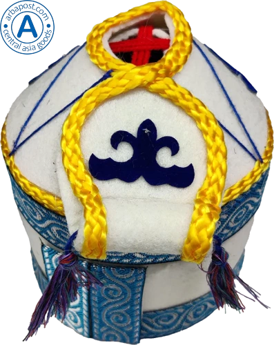 Altyn Adam yurt made of felt with gold threads, blue braid and pattern photo 2