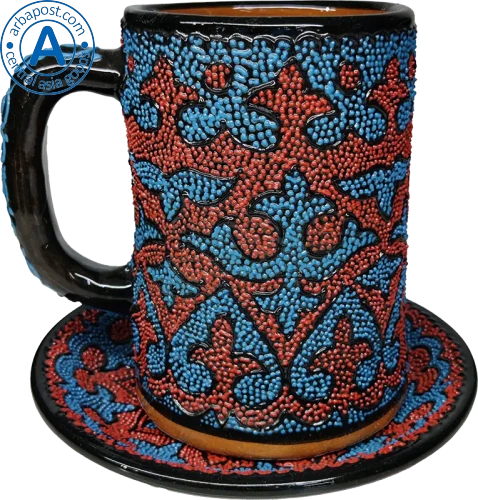 Altyn Adam mug and saucer made of ceramic, red-blue photo 2