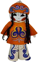 Altyn Adam doll of girl, hanging, orange-white